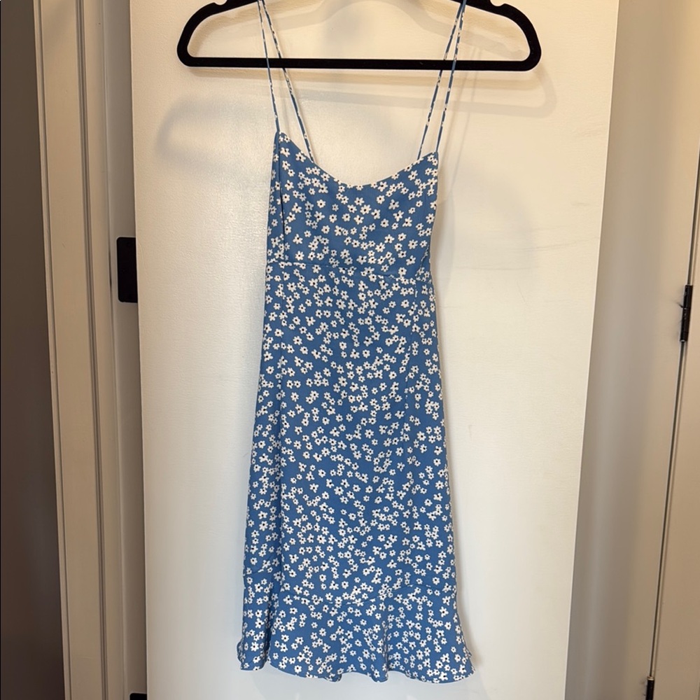 Zara Floral Blue Spaghetti Strap Dress